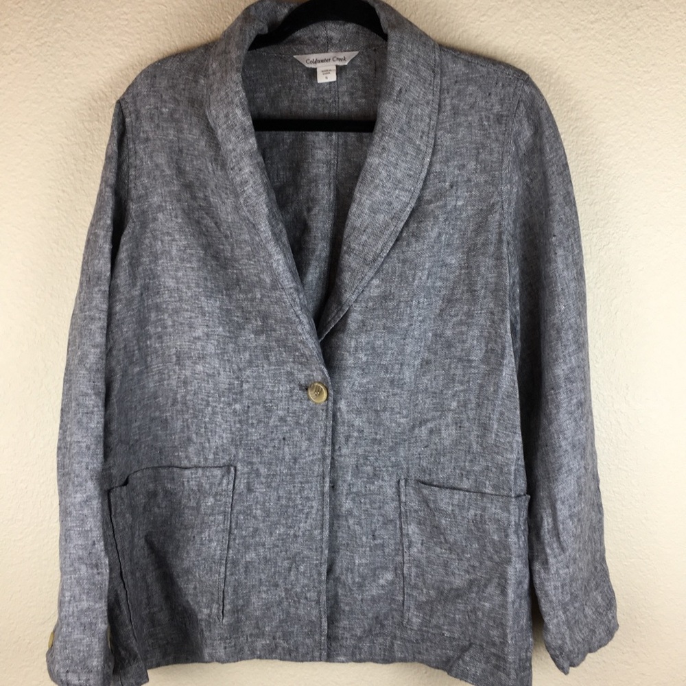 Coldwater Creek Women's Boyfriend Jacket Black Gray Single Button Linen Size S